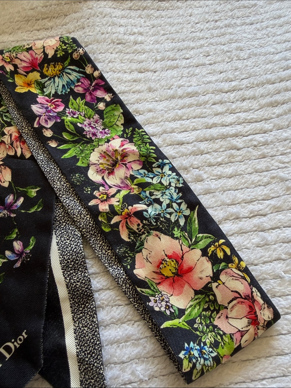 Dior Black Floral Silk Twill Hair & Bag Scarf - Picture 2 of 9